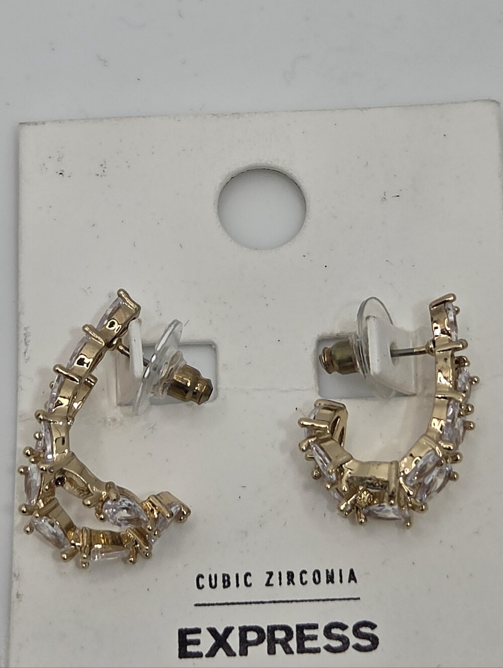 Express Gold-Tone Semi-Hoop Earrings with Clear Stones